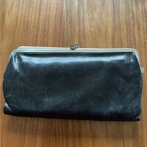 EUC Hobo International Black Leather Lauren Clutch with Silver Trim
